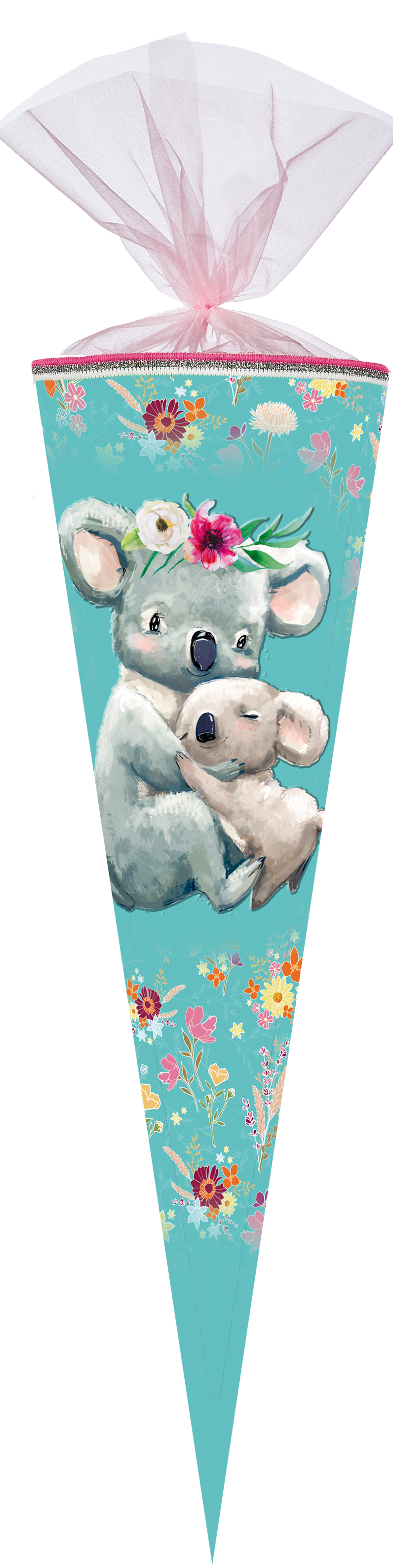 Schultüte Koalafamilie mit Stoffblumen