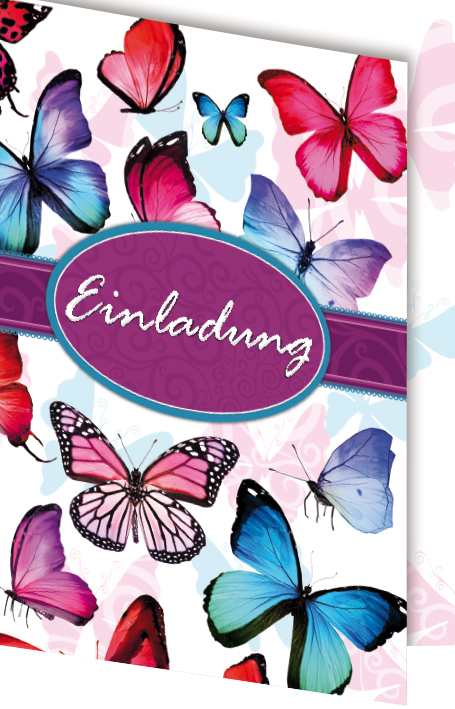 5er Set Einladungskarten - Schmetterling weiß