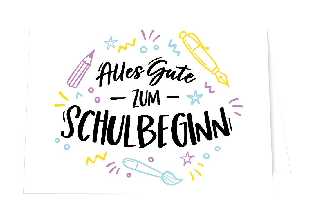 Grußkarte Schulbeginn Doodles