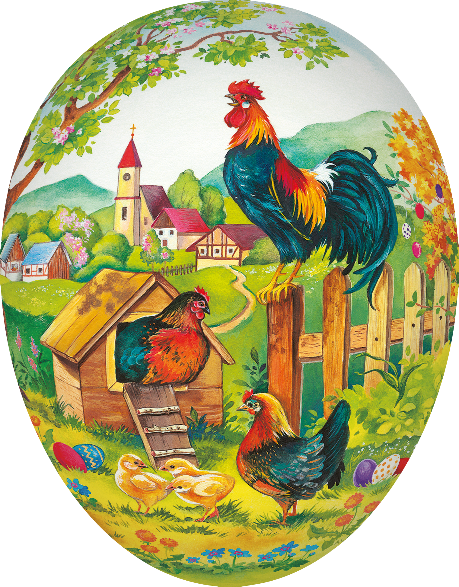 XXL Osterei 35 cm - Hahn auf Zaun